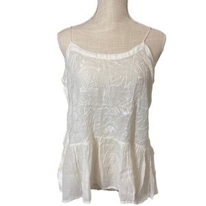 Loft White Spaghetti Strap Tank Top with Embroidered Detail and Pe